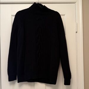 Garnet Hill Black Cable-Knit Cashmere Turtleneck